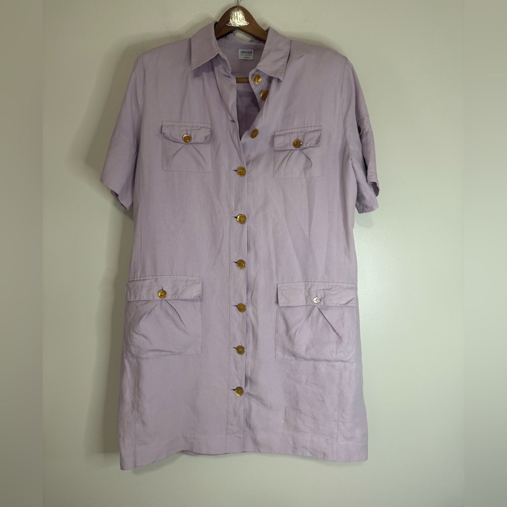 Armani Collezioni Light Lavender Button front shirt dress in size 12/14